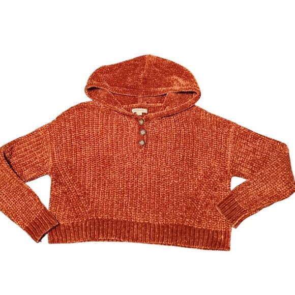 🇬🇪🔹️Aeropostale Rust Chenille Hooded Cropped Long Sleeve Sweater Medium - Picture 3 of 5